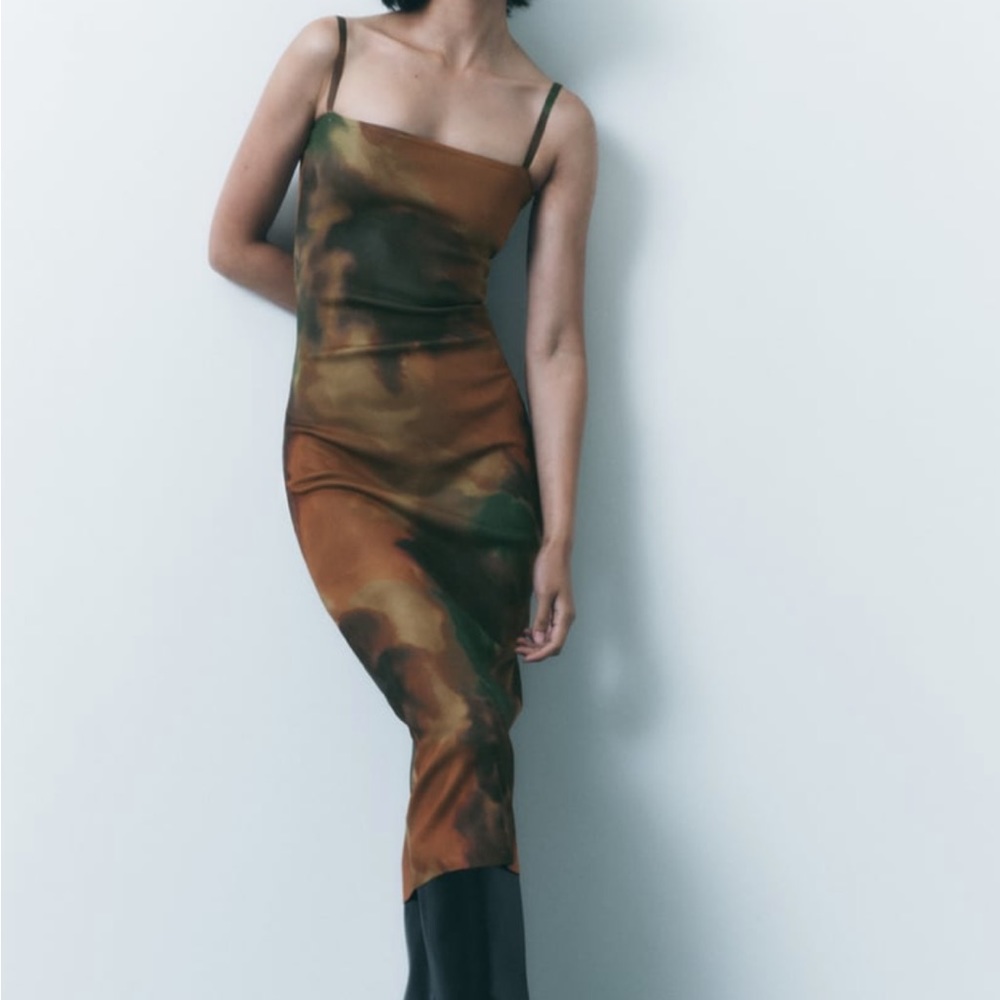 Zara Dark Tie Die Midi Dress